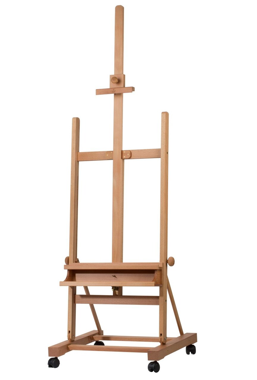 Cappelletto Bettina Premium Studio Easel for Painting - Handmade in Italy, Art Easel in Seasoned Beechwood, Adjustable Height 79"-140.5", Supports 100" Canvases, with Casters & Shelf
